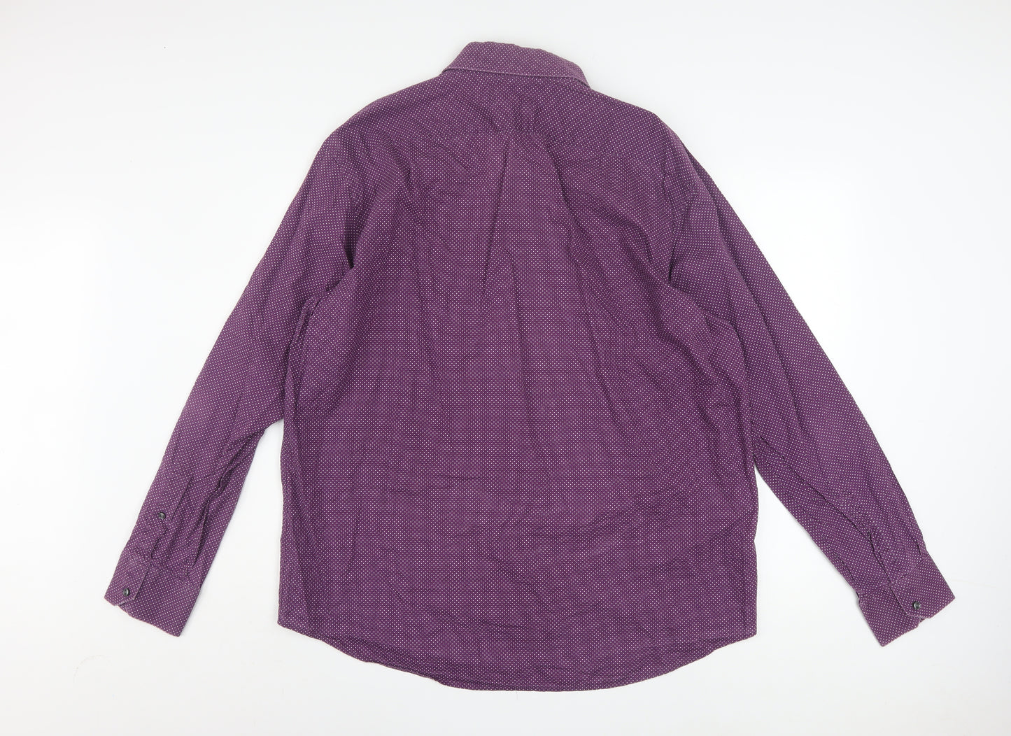 Hugo Boss Men’s Purple Polka Dot Regular Fit Long Sleeve Cotton Shirt 17.5