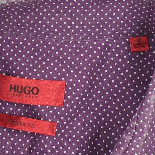 Hugo Boss Men’s Purple Polka Dot Regular Fit Long Sleeve Cotton Shirt 17.5