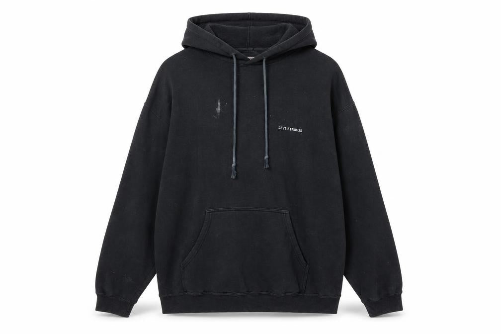 Front view of Levi's Men's Black Pullover Hoodie L Logo Fleece Sweatshirt