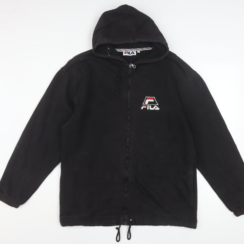 FILA Men's Black Full Zip Hoodie Size M Logo Fleece Sweatshirt