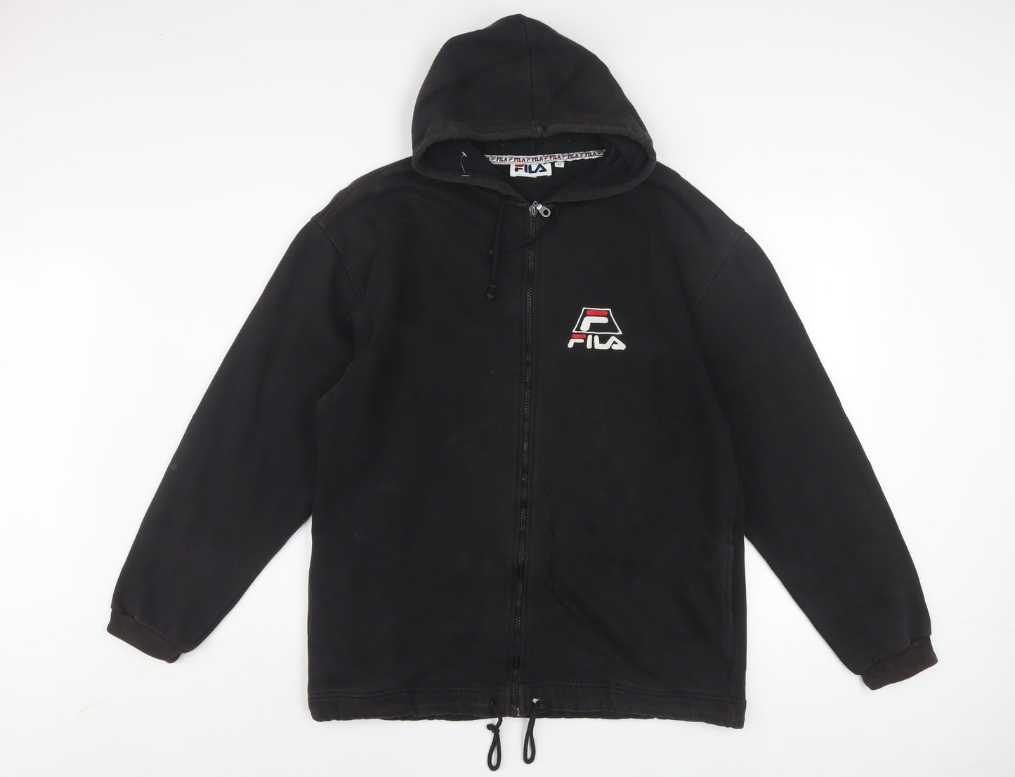 FILA Men's Black Full Zip Hoodie Size M Logo Fleece Sweatshirt
