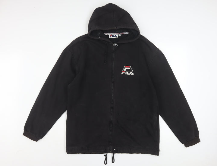FILA Men's Black Full Zip Hoodie Size M Logo Fleece Sweatshirt