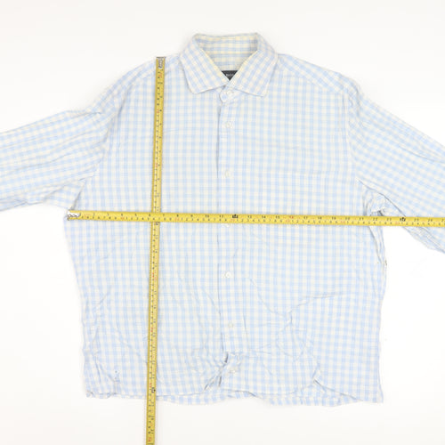 Hugo Boss Men's Blue Check Long Sleeve Cotton Button-Up Shirt Size 16