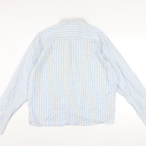 Hugo Boss Men's Blue Check Long Sleeve Cotton Button-Up Shirt Size 16