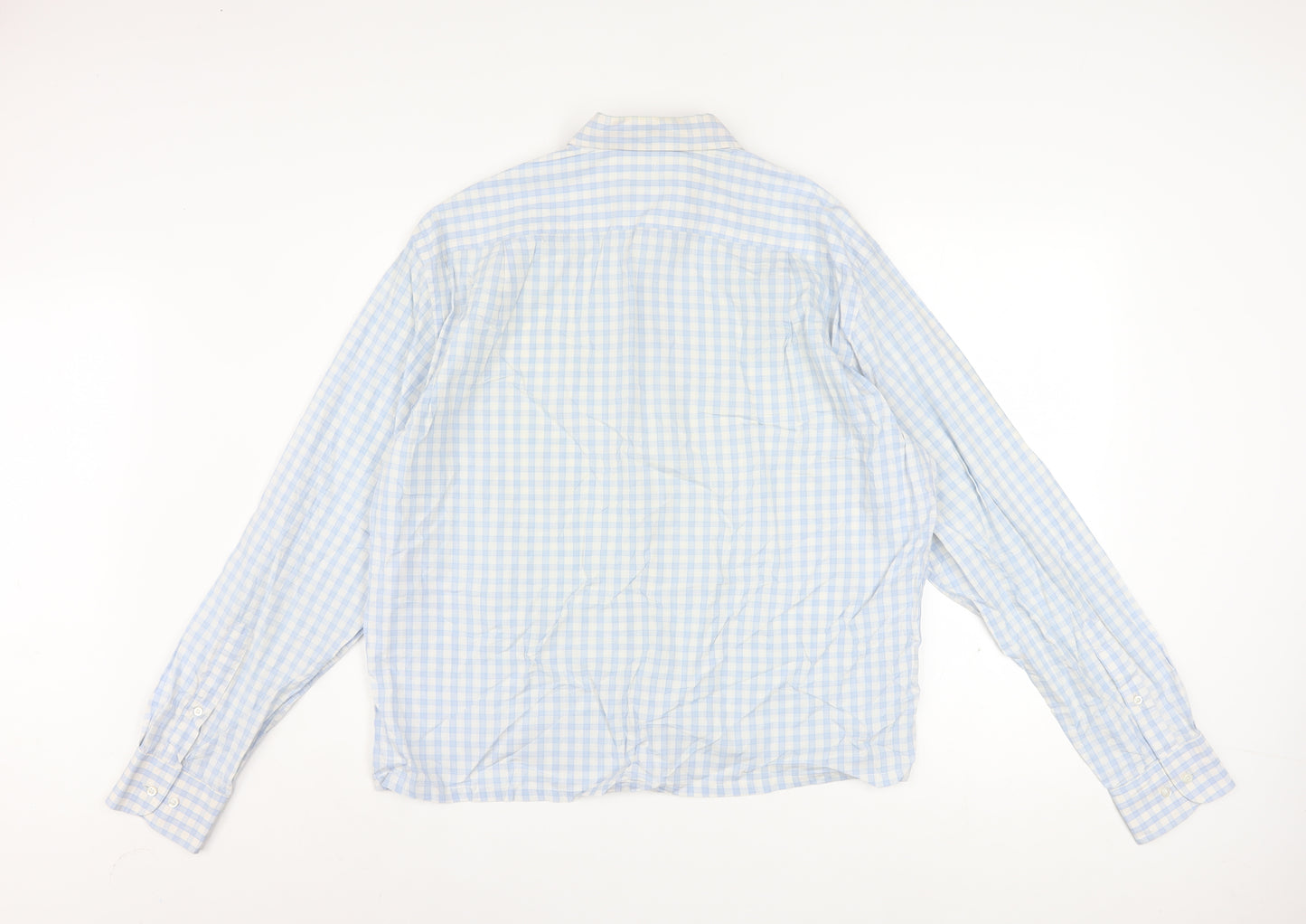 Hugo Boss Men's Blue Check Long Sleeve Cotton Button-Up Shirt Size 16