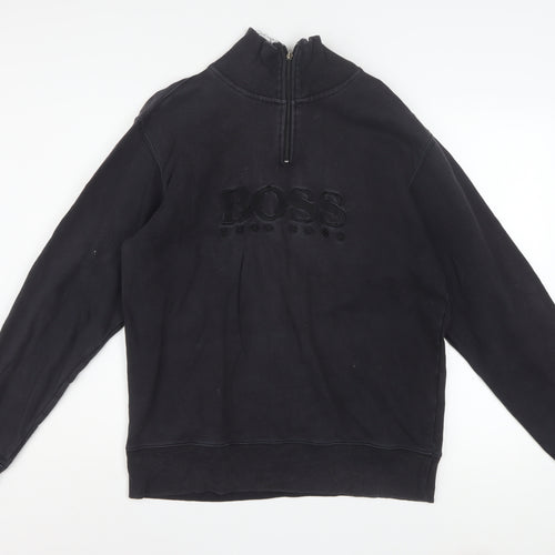Hugo Boss Men's Black 1/4 Zip Mock Neck Logo Sweatshirt Size L
