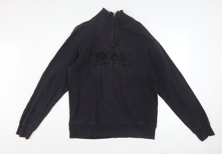 Hugo Boss Men's Black 1/4 Zip Mock Neck Logo Sweatshirt Size L