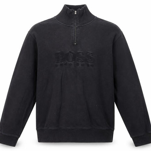 Hugo Boss Men's Black 1/4 Zip Mock Neck Logo Sweatshirt Size L