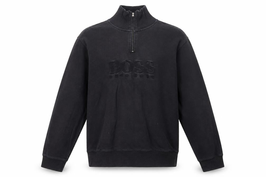Hugo Boss Men's Black 1/4 Zip Mock Neck Logo Sweatshirt Size L