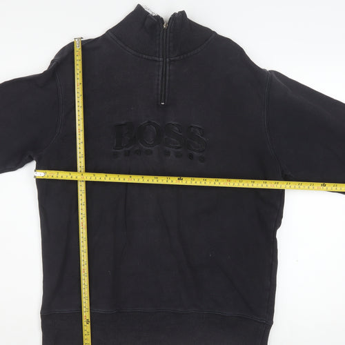 Hugo Boss Men's Black 1/4 Zip Mock Neck Logo Sweatshirt Size L