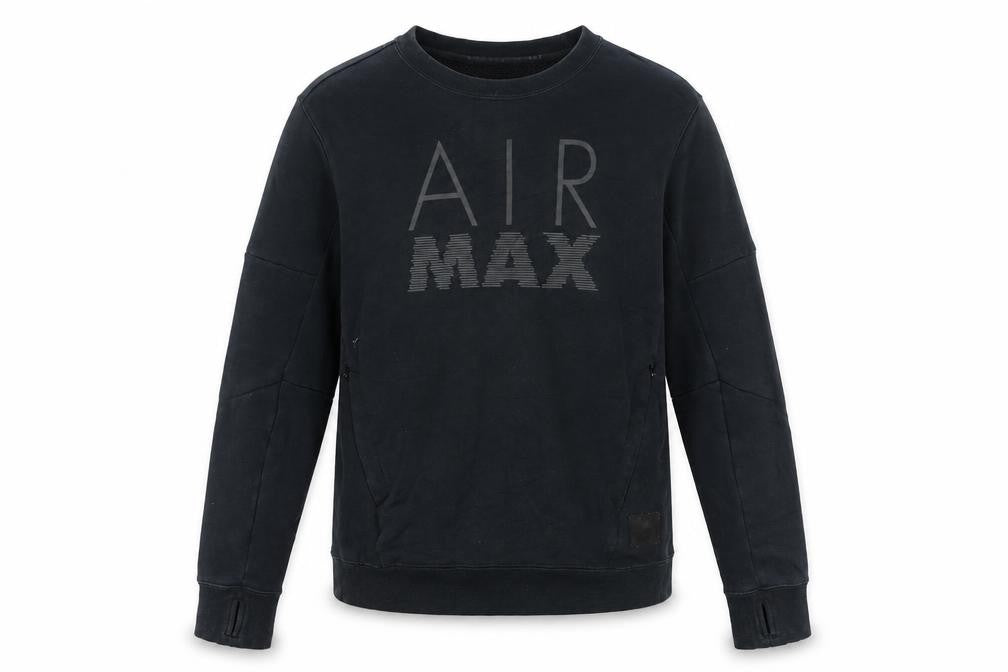 Front view of Nike Men's Black Air Max Crew Neck Pullover Sweatshirt, size S