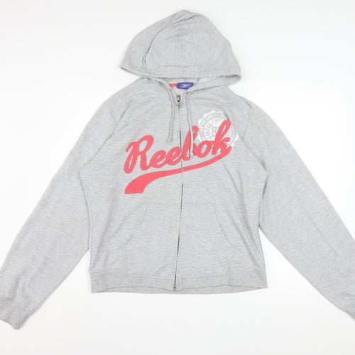 Reebok Women's Grey Full Zip Hoodie Size 18 Logo Print Sportswear
