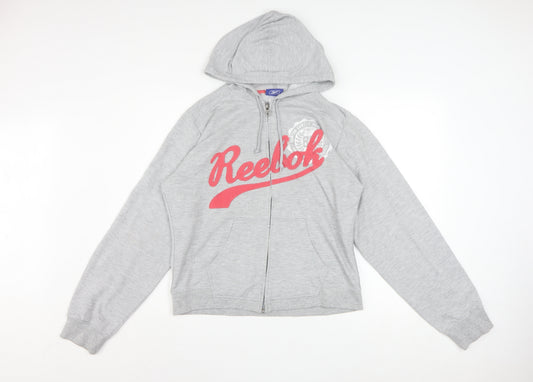 Reebok Women's Grey Full Zip Hoodie Size 18 Logo Print Sportswear