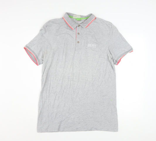 Hugo Boss Men's Grey Short Sleeve Logo Polo Shirt L