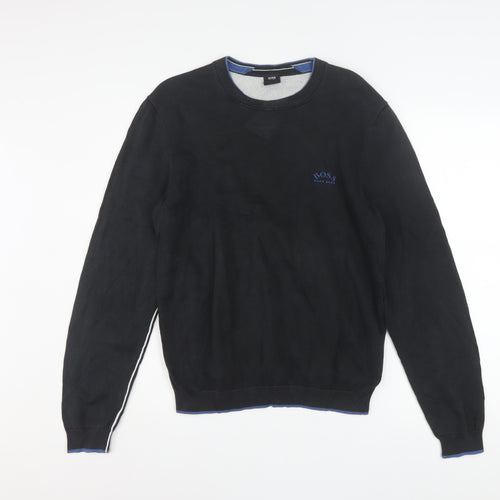 Hugo Boss Men's Black Cotton Crew Neck Pullover Jumper Size S