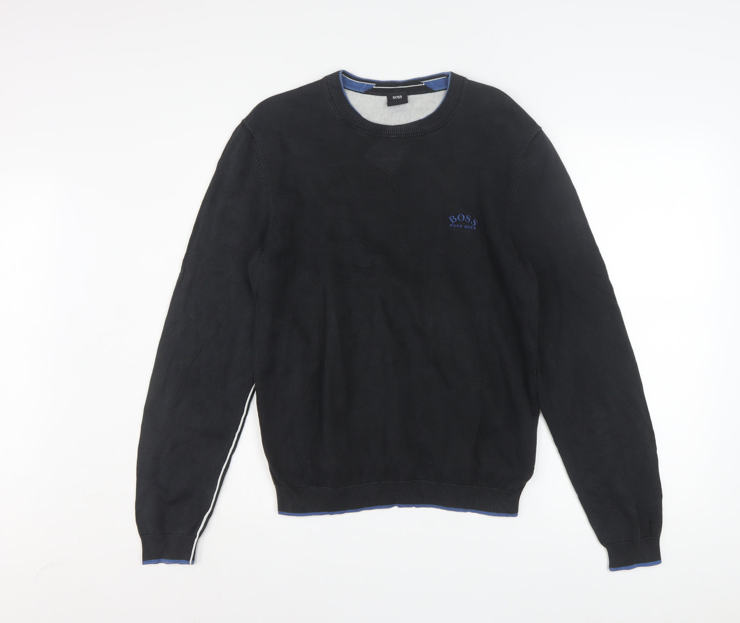 Hugo Boss Men's Black Cotton Crew Neck Pullover Jumper Size S