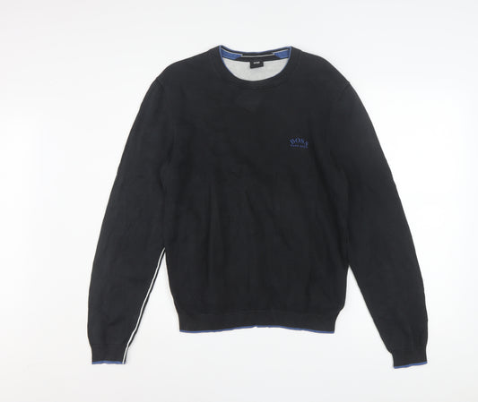 Hugo Boss Men's Black Cotton Crew Neck Pullover Jumper Size S