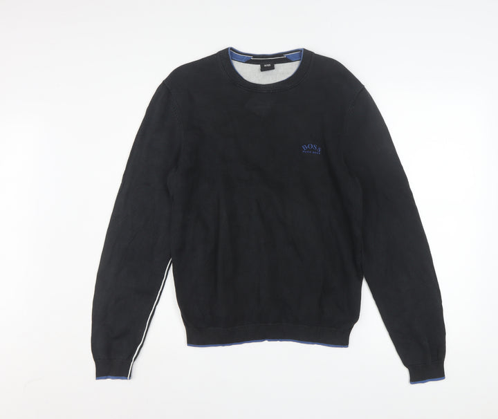 Hugo Boss Men's Black Cotton Crew Neck Pullover Jumper Size S