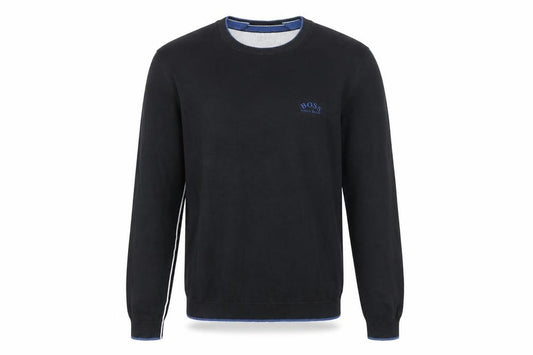 Front view of Hugo Boss Men's Black Cotton Crew Neck jumper, size S