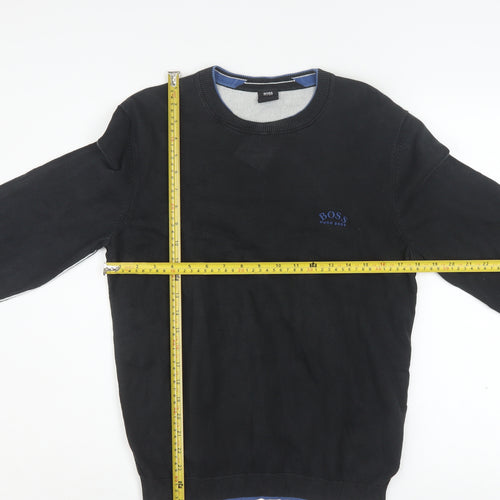 Hugo Boss Men's Black Cotton Crew Neck Pullover Jumper Size S