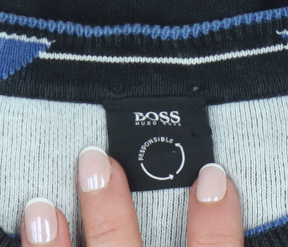Hugo Boss Men's Black Cotton Crew Neck Pullover Jumper Size S