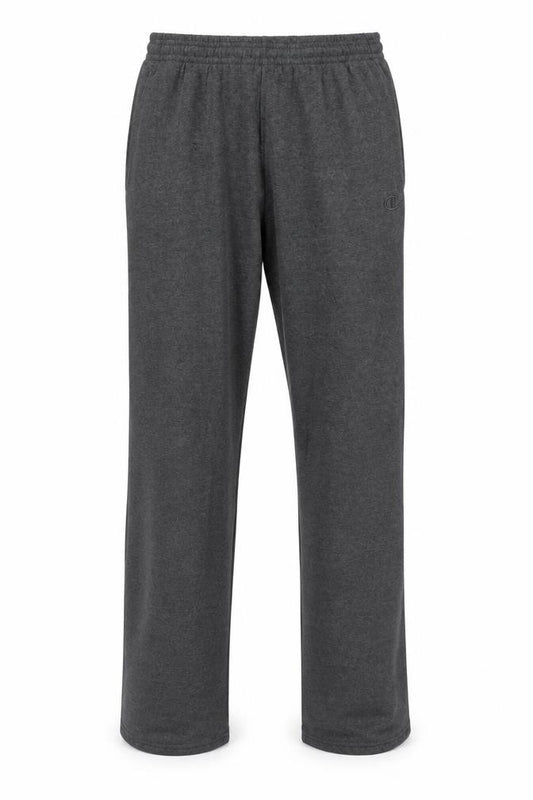 Front view of Champion men’s grey sweatpants l regular fit fleece athletic trousers