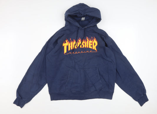 Thrasher Men’s Blue Pullover Hoodie M Flame Logo Skate Graphic