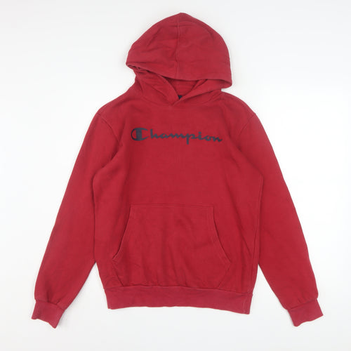 Champion Boys Red Pullover Fleece Hoodie 13-14 Years Logo Print