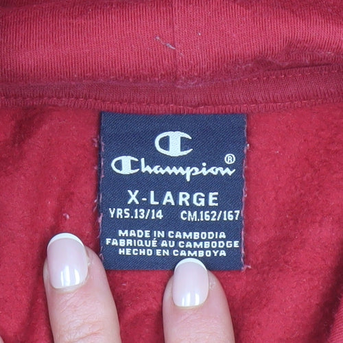 Champion Boys Red Pullover Fleece Hoodie 13-14 Years Logo Print