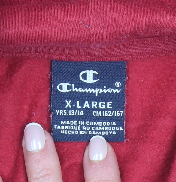Champion Boys Red Pullover Fleece Hoodie 13-14 Years Logo Print