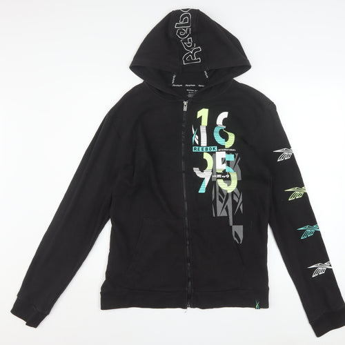Reebok Men's Black Full Zip Hoodie XL Graphic Print Cotton Blend