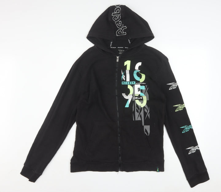 Reebok Men's Black Full Zip Hoodie XL Graphic Print Cotton Blend