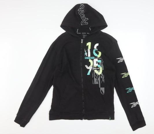Reebok Men's Black Full Zip Hoodie XL Graphic Print Cotton Blend