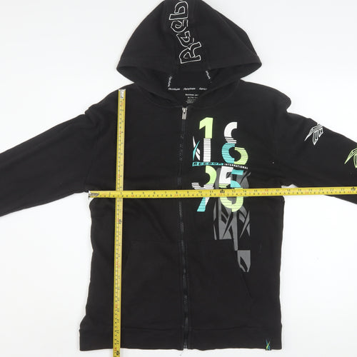 Reebok Men's Black Full Zip Hoodie XL Graphic Print Cotton Blend