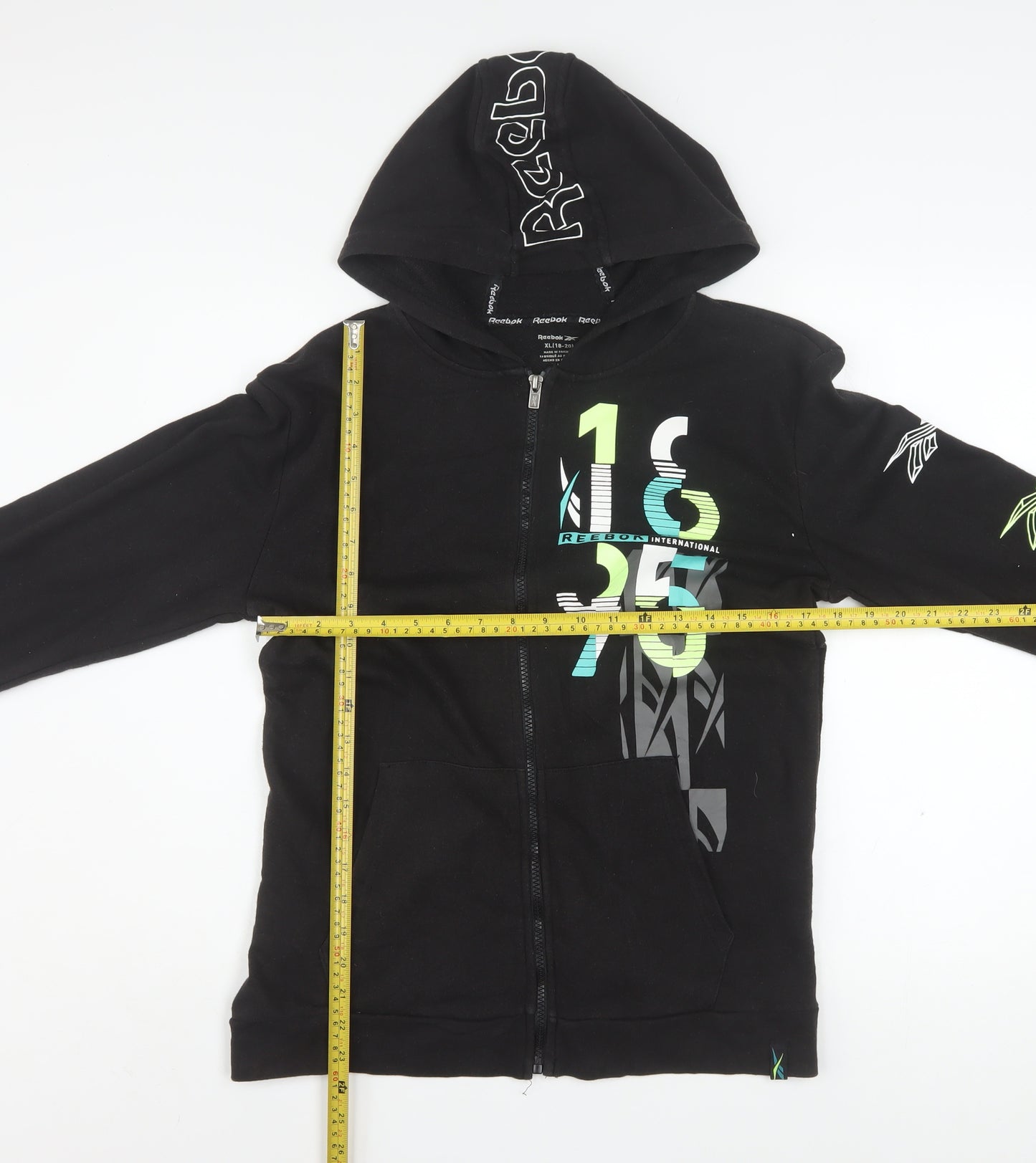 Reebok Men's Black Full Zip Hoodie XL Graphic Print Cotton Blend