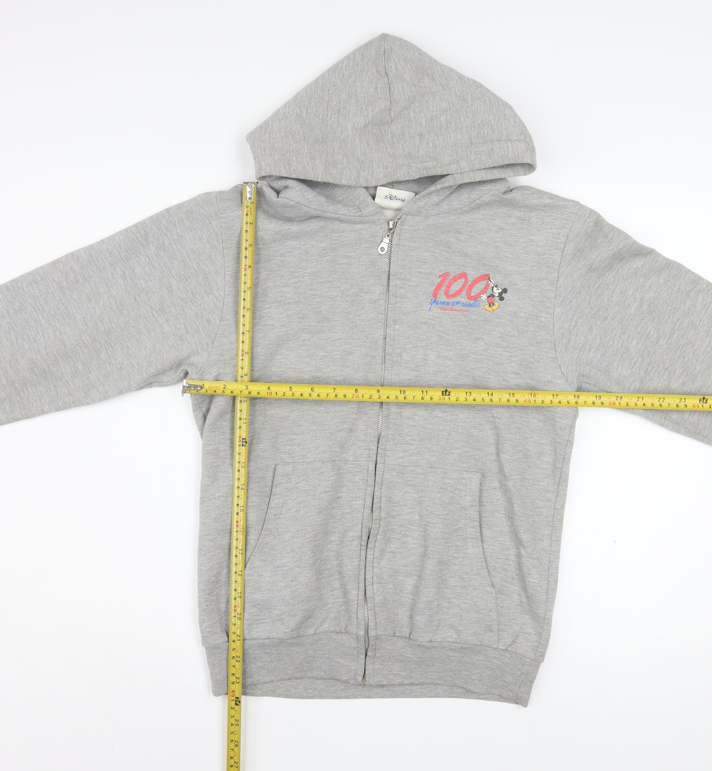 Disney Womens Grey Full Zip Hoodie Small Mickey 100 Years of Magic