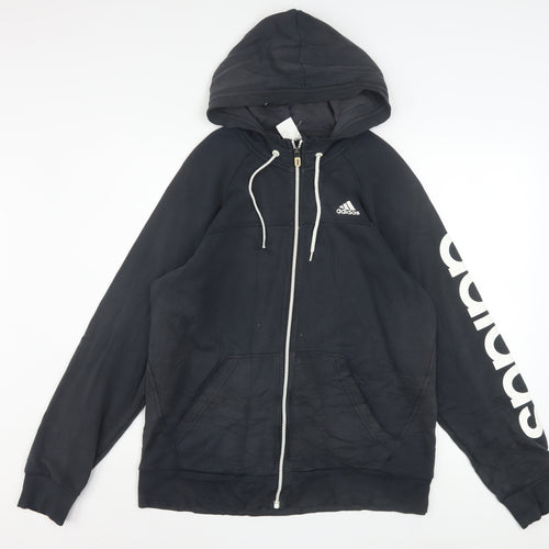 Adidas Mens Black Full Zip Hoodie Size M Sports Logo Sweatshirt