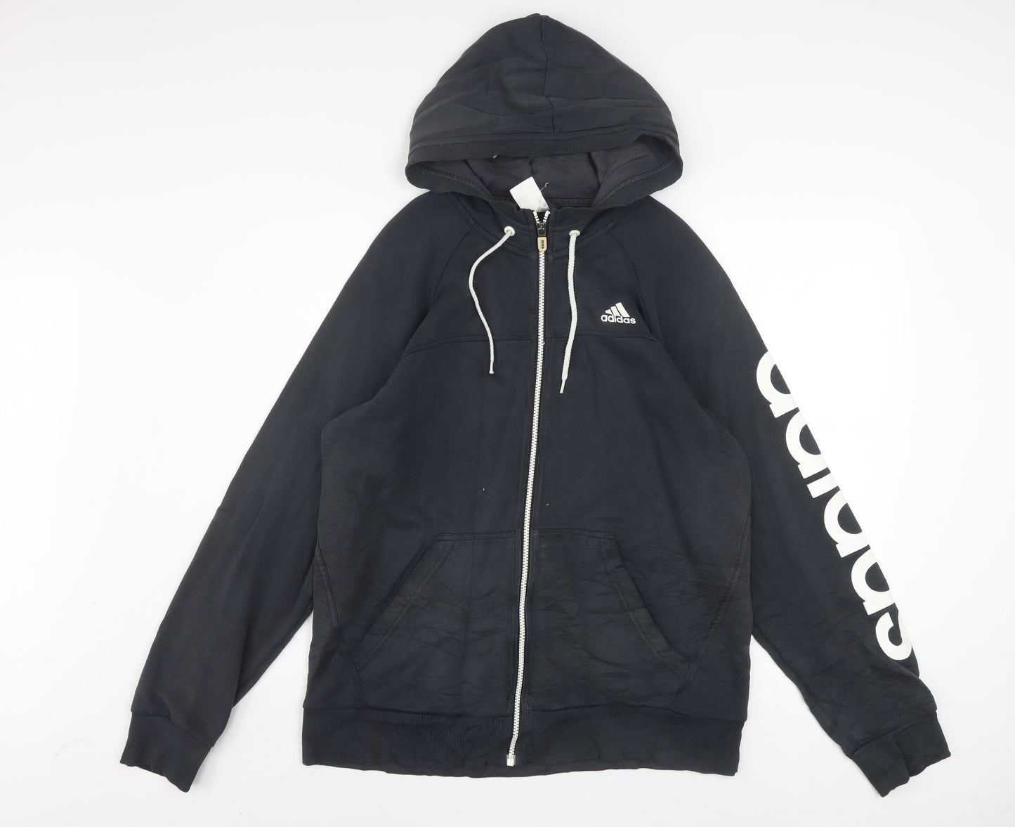 Adidas Mens Black Full Zip Hoodie Size M Sports Logo Sweatshirt