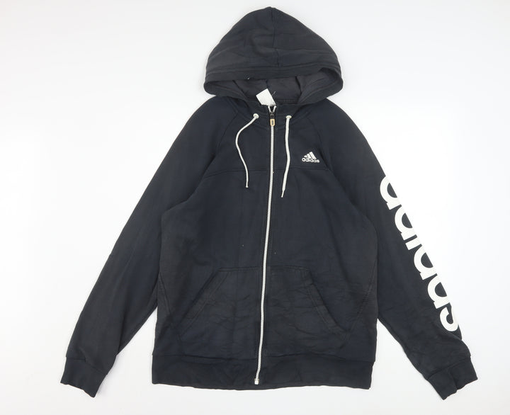 Adidas Mens Black Full Zip Hoodie Size M Sports Logo Sweatshirt
