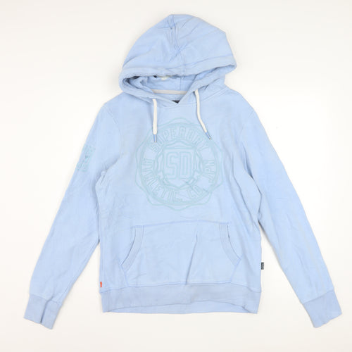 Superdry Women Blue Pullover Hoodie UK 12 Cotton Blend Casual