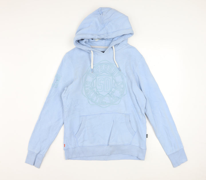 Superdry Women Blue Pullover Hoodie UK 12 Cotton Blend Casual