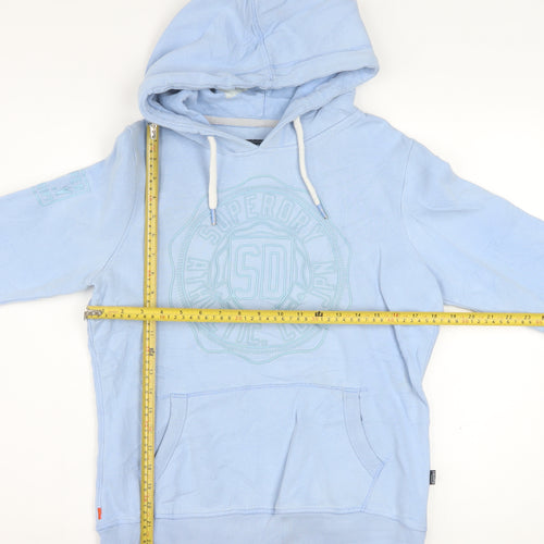 Superdry Women Blue Pullover Hoodie UK 12 Cotton Blend Casual