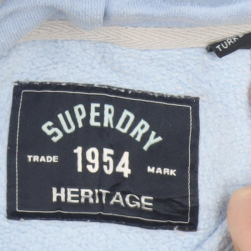 Superdry Women Blue Pullover Hoodie UK 12 Cotton Blend Casual