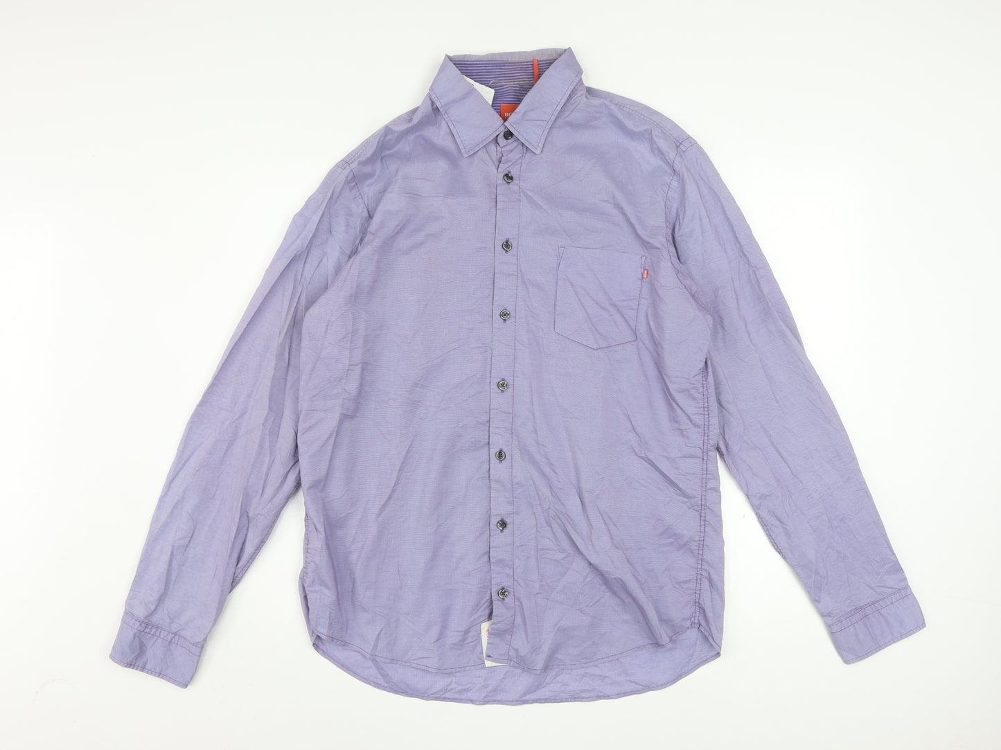 Hugo Boss Men's Purple Long Sleeve Regular Fit Button-Up Shirt L