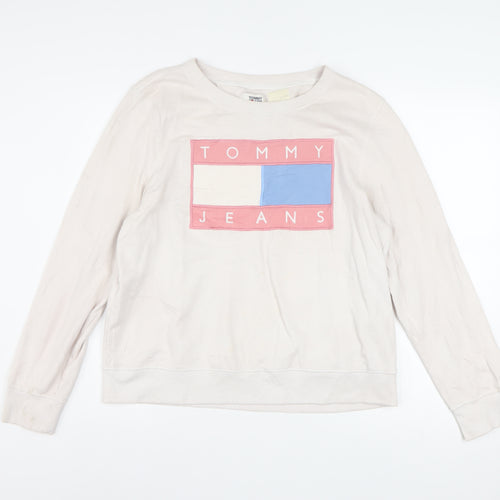 Tommy Jeans Women's Beige Sweatshirt M Logo Crew Neck Casual Wear