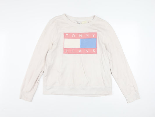 Tommy Jeans Women's Beige Sweatshirt M Logo Crew Neck Casual Wear