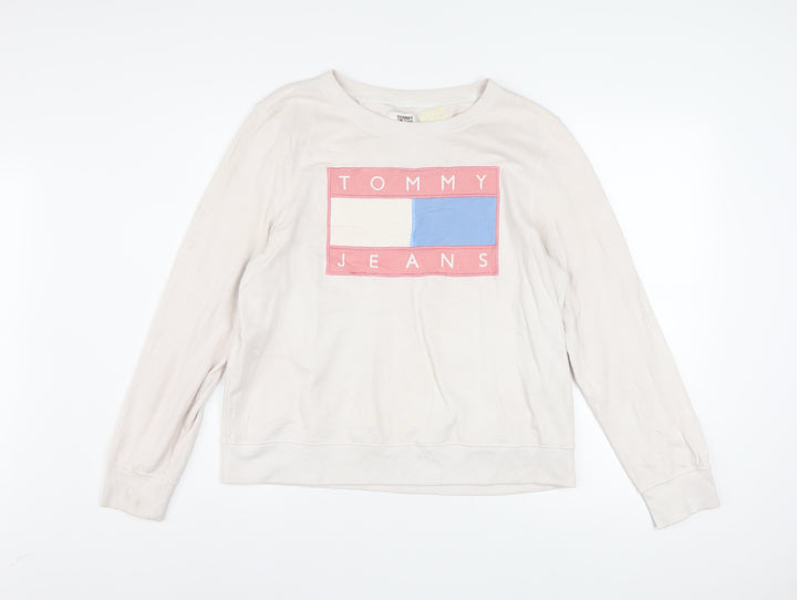 Tommy Jeans Women's Beige Sweatshirt M Logo Crew Neck Casual Wear