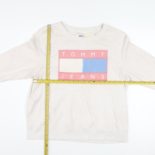 Tommy Jeans Women's Beige Sweatshirt M Logo Crew Neck Casual Wear