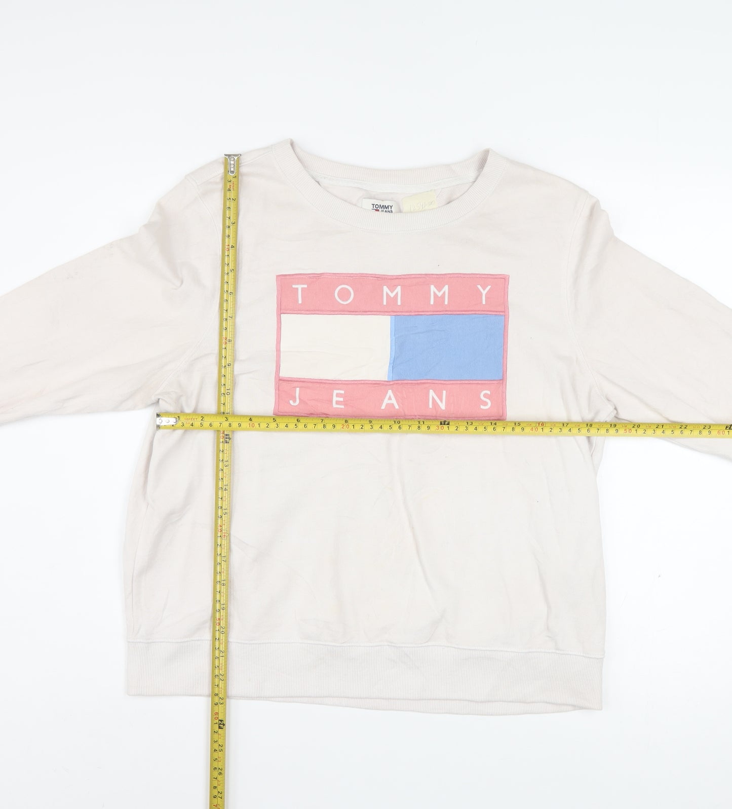 Tommy Jeans Women's Beige Sweatshirt M Logo Crew Neck Casual Wear