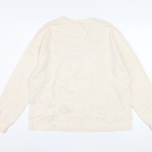 Disney Women Beige Mickey Mouse Pullover Sweatshirt M 12/14 Graphic Print